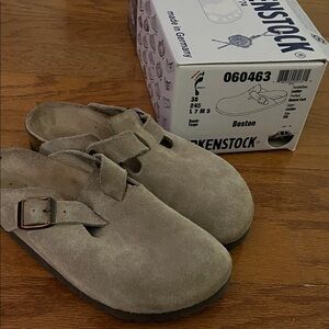 Birkenstock Boston Taupe Suede Slip-Ons